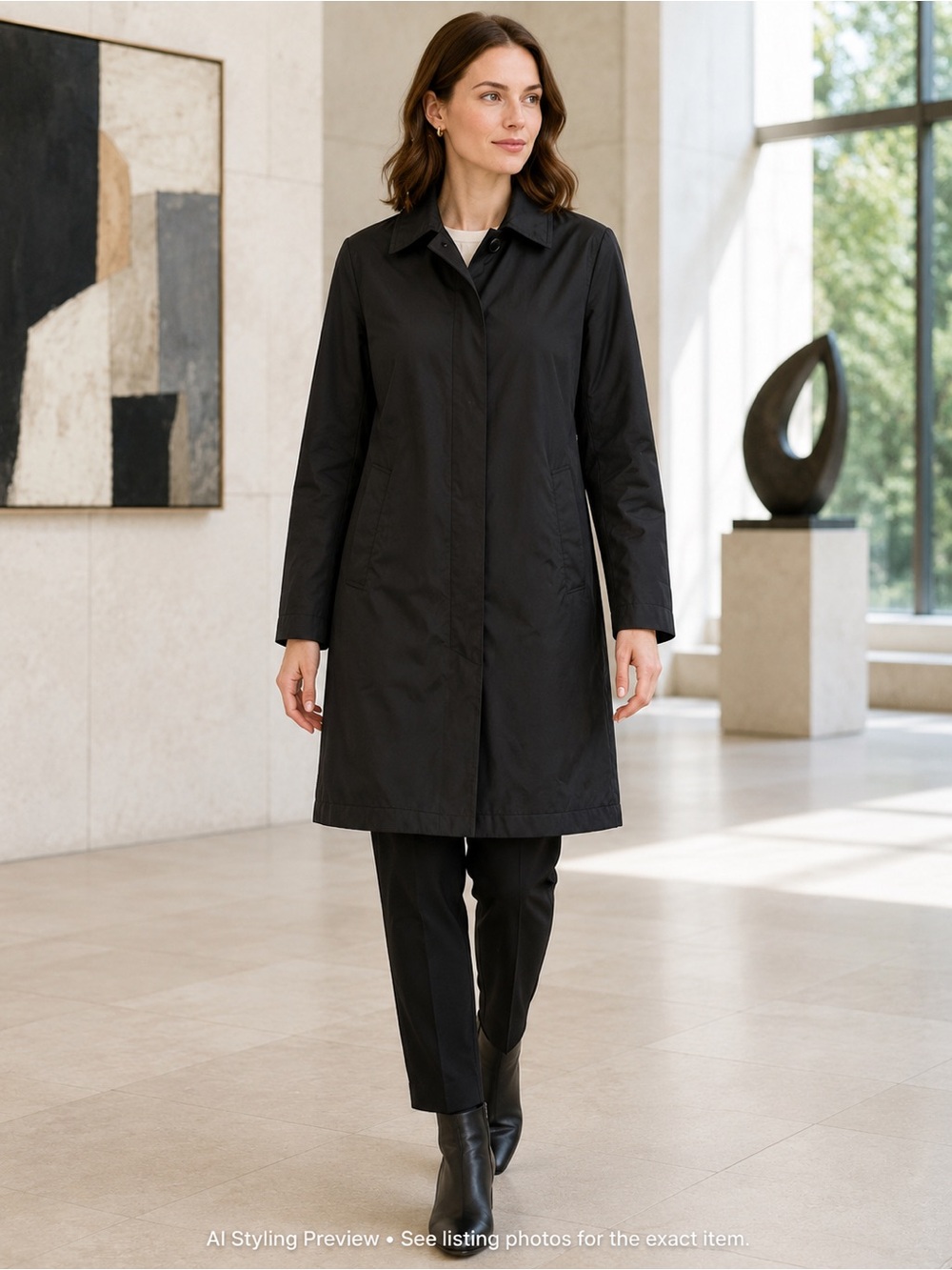 OZOC Made in Japan Women’s Black Lightweight Quilted Lined Long Coat